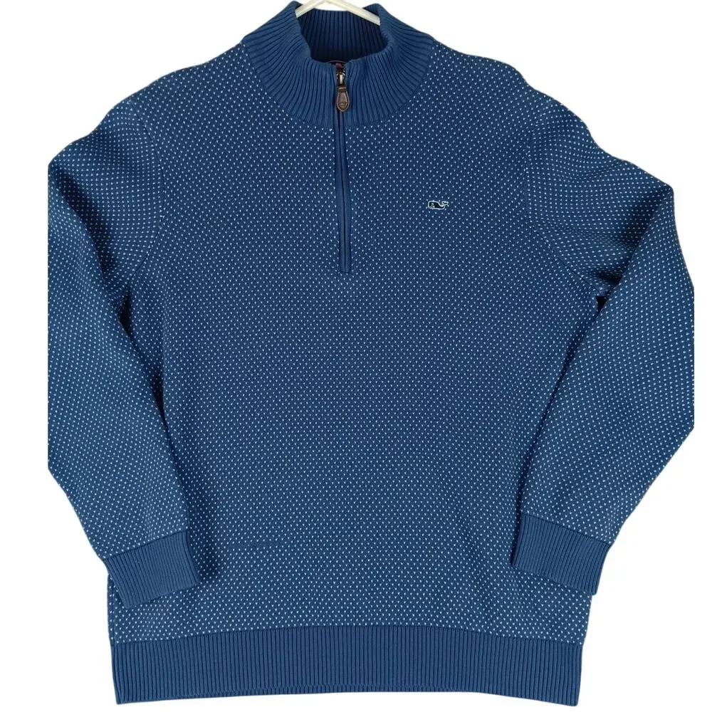 Vineyard Vines Quarter Zip Knit Sweater Mens‎ Large Blue Repeating Anchors
